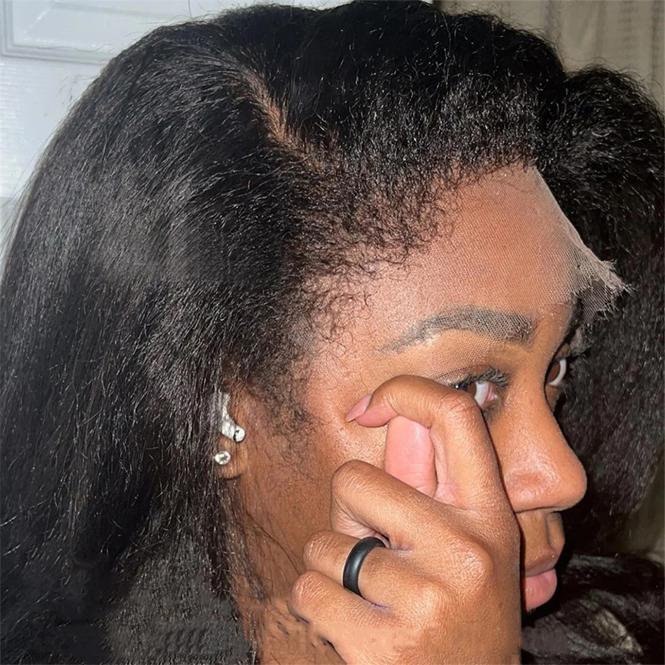 4C Kinky Edges Hairline Curly Baby Hair 4×4 Kinky Straight Lace Front Wig 26inch
