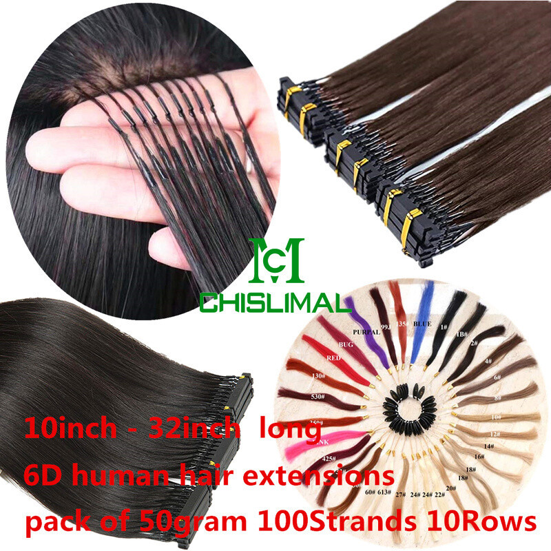 brown hair 10 to 28inch 6D Micro Human Hair Extensions Remy Hair 50g 100S 10Rows