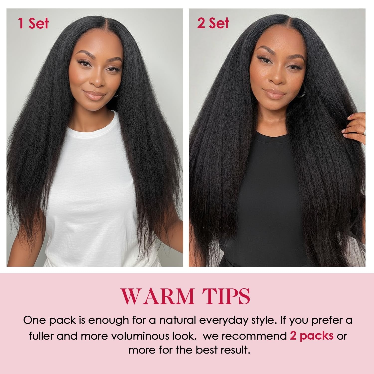 OLQZJZJ Kinky Straight Clip In Hair Extensions,24inch 200G 8pcs,100% Pure Protei