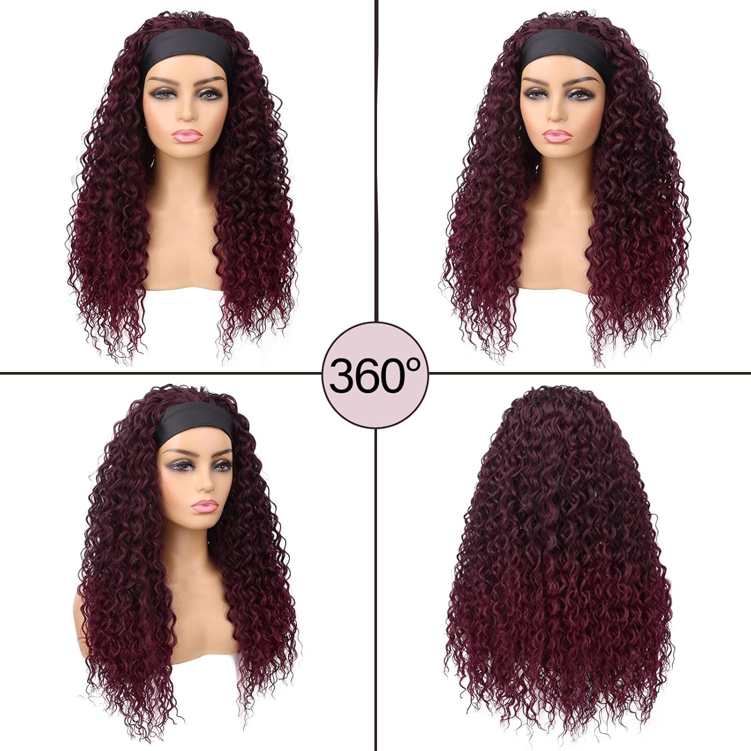 Red Headband Wigs for Black Women Wet and Wavy Headband Wig Ombre Red Curly S…