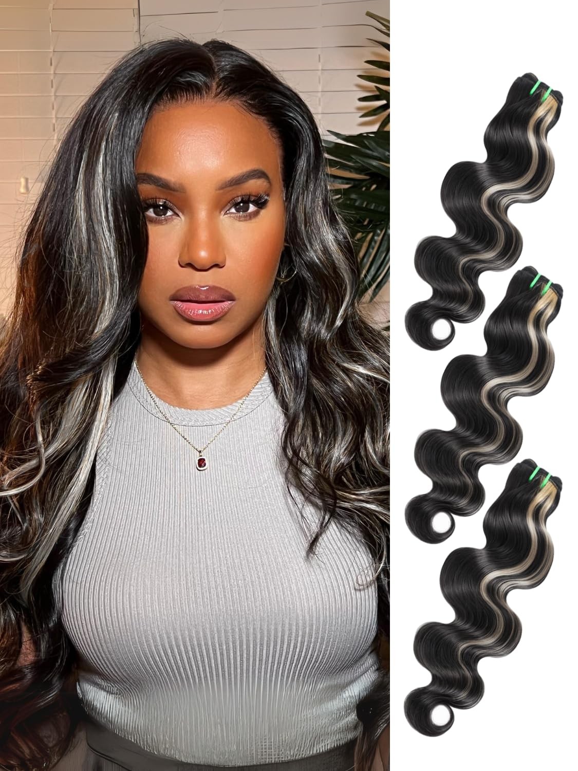 Auroo Platinum Blonde Highlight Black Mix Color Bundles Body Wave Human Hair