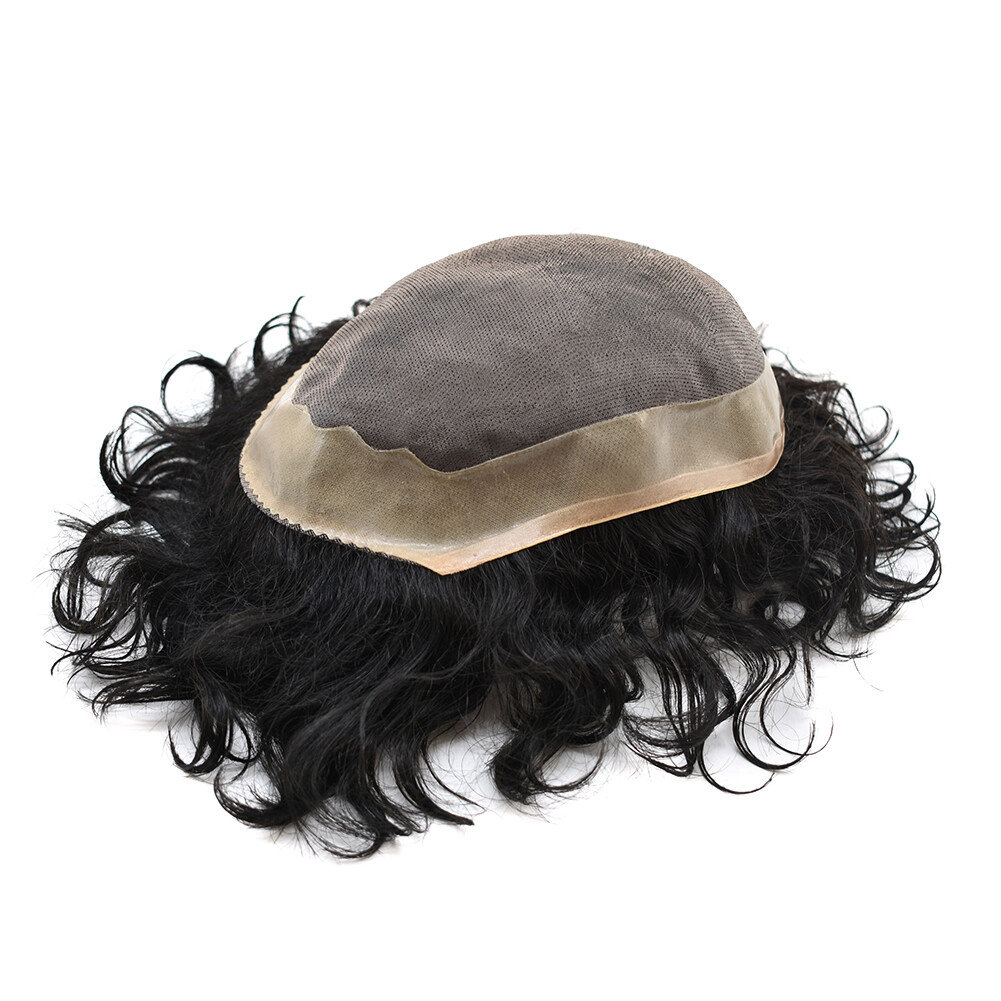 Mens Toupee Afro Curly Black Human Hairpiece Durable Mono Lace Wigs System AAA-1