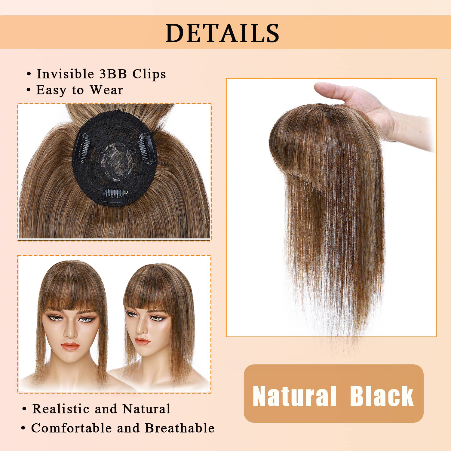 100% Remy Human Hair Topper Toupee Hairpiece Wigs Clip In Silk Base Honey Brown