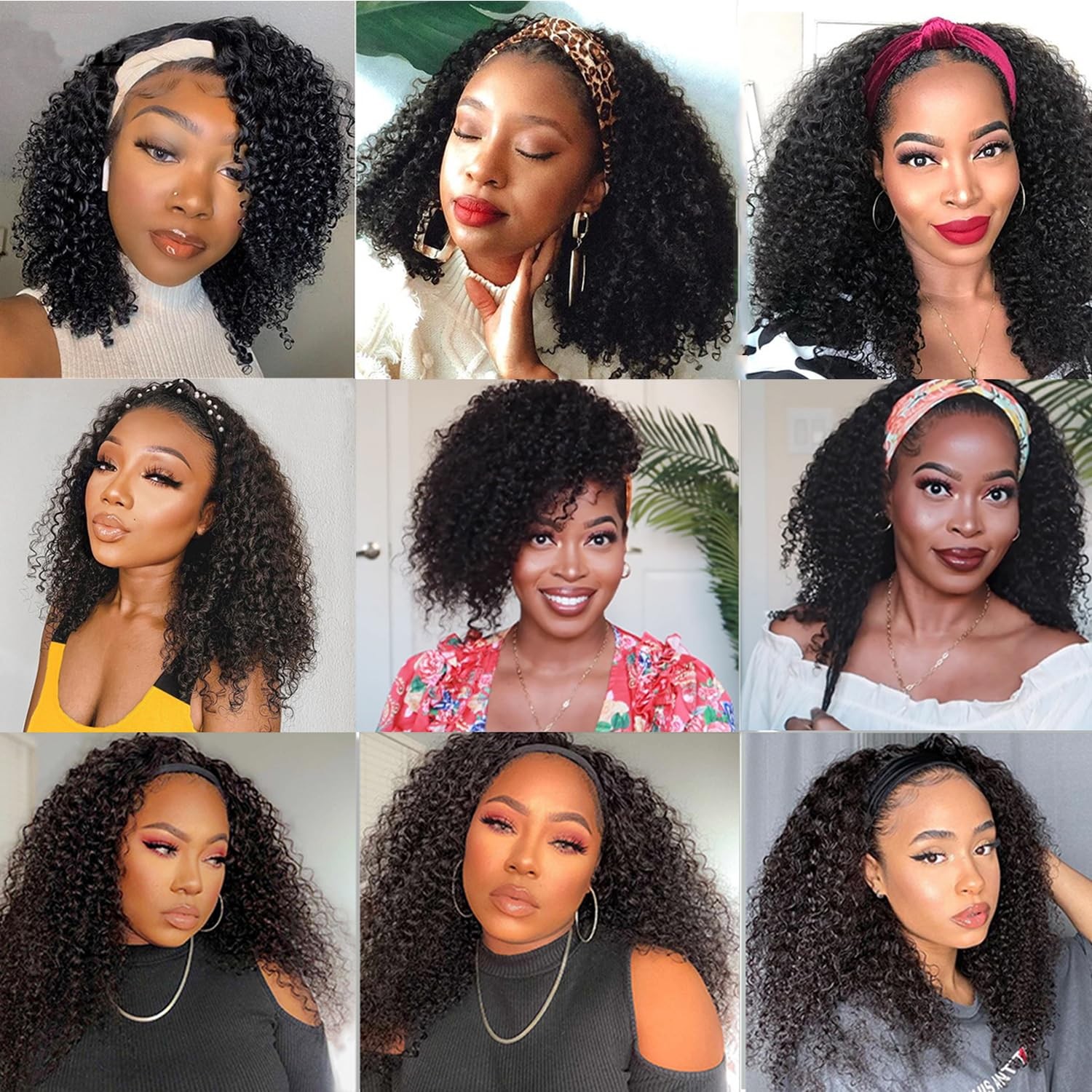 Headband Human Hair Kinky Curly Headband Wigs for Black Human Hair Headband C…