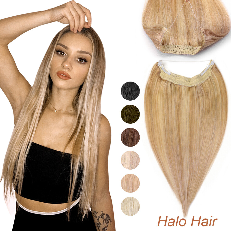 16-30inch Halos Invisible Wire One Piece 100% Human Hair Extensions 100g