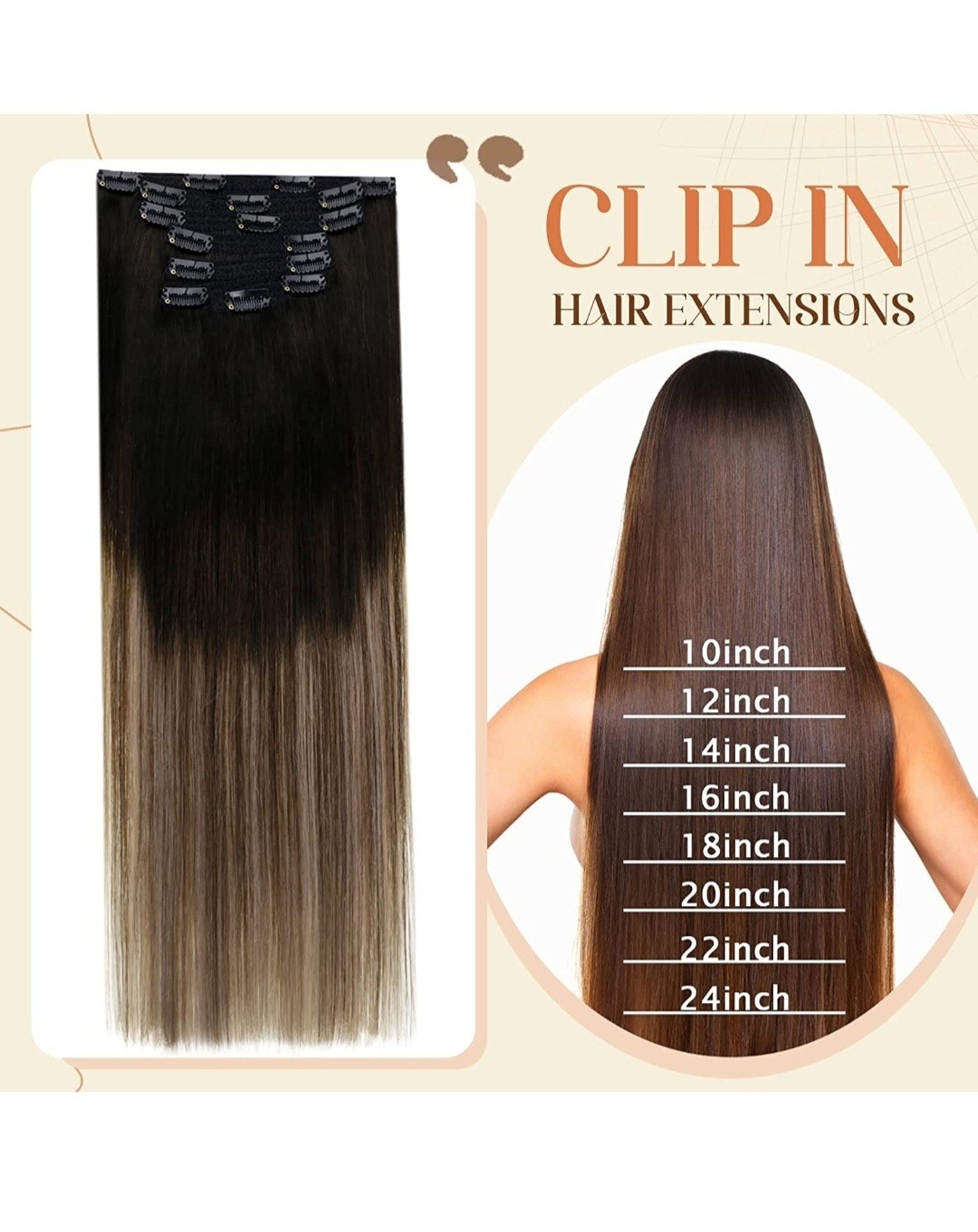 9A Black Ombre Human Hair Ext 24in 150g 7pcs