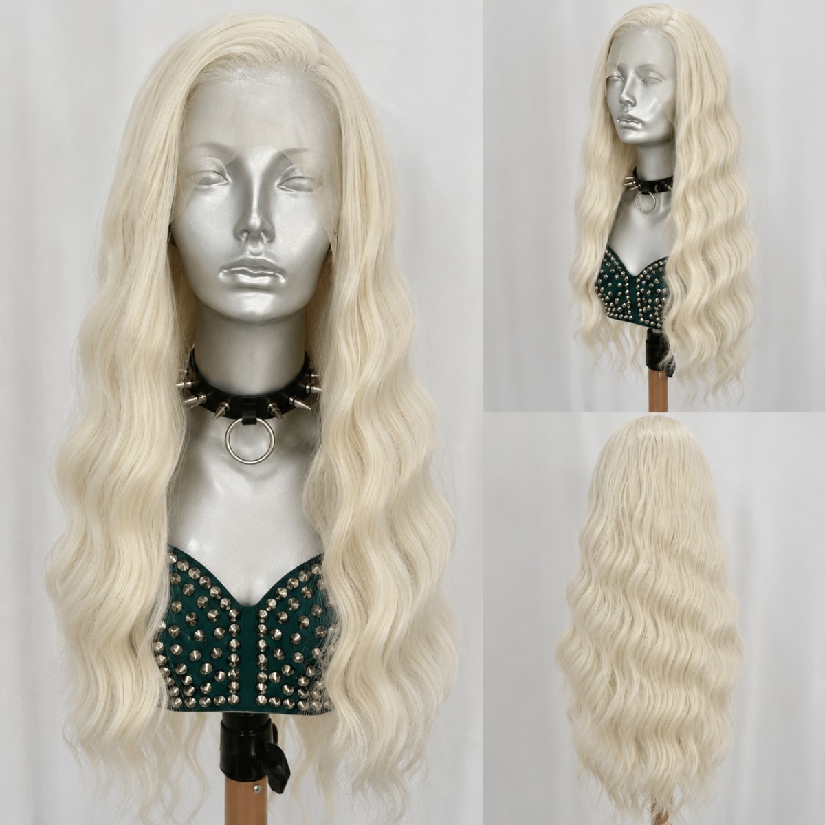 Lace Front Wigs Soft Synthetic Hair Heat Resistant Long Wavy Women Bleach blonde