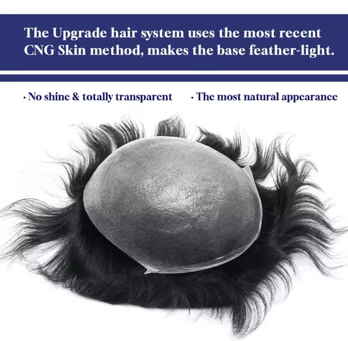 Men’s Human Hair Toupee Hairpiece Transparent Ultra-Thin Skin V-Loop Wavy
