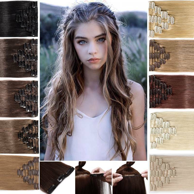 Good Quality Full Head Remy Clip In 100% Remy Human Hair Extensions curled L015