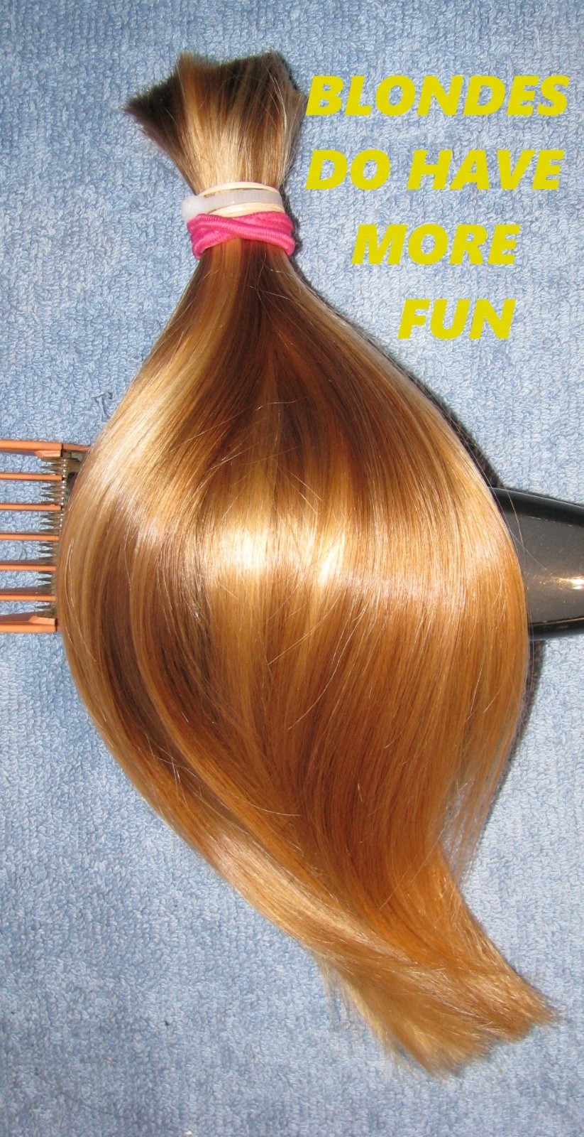 HUMAN HAIR HAIRCUT 12 INCH 2.6oz THICK BLONDE BLEND PONYTAIL REBORN DOLLS T43