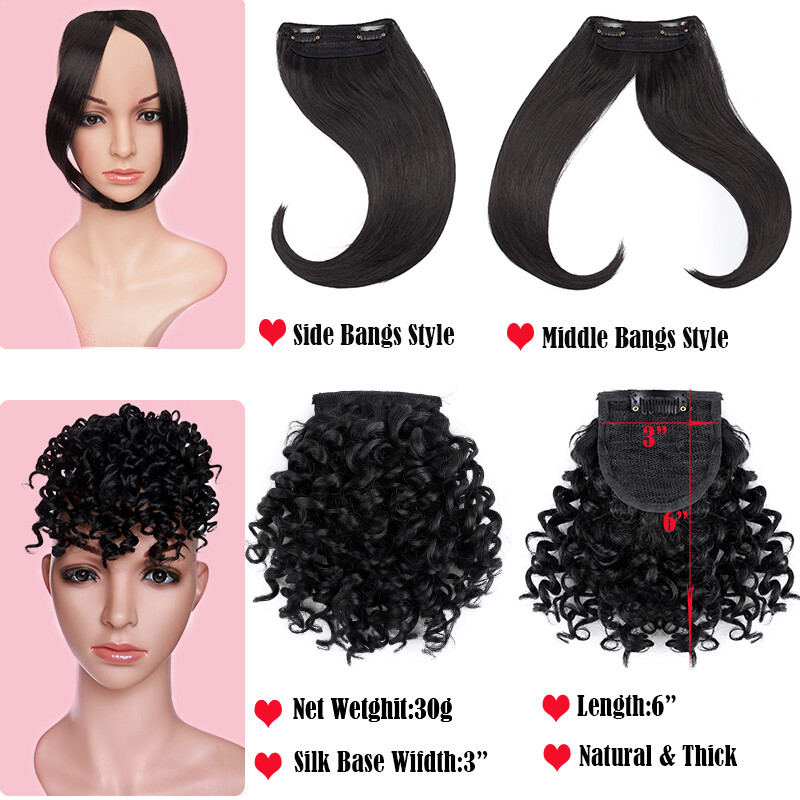 Clip in on Fringe Neat Bangs Thin & Thick As Human Hair Extensions Hairpiece US