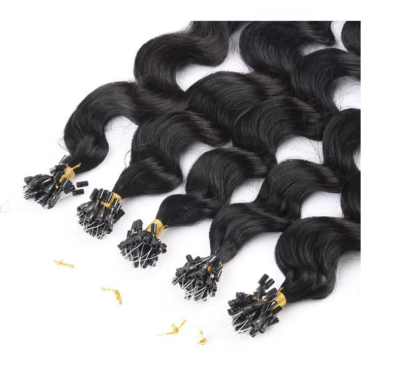 Pre Bonded Body Wavy Micro Beads Ring Loop 100% Remy Human Hair Extension 50g