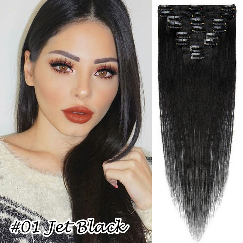 US CLEARANCE Clip In 100% Real Remy Human Hair Extension Grey Platinum Full Head