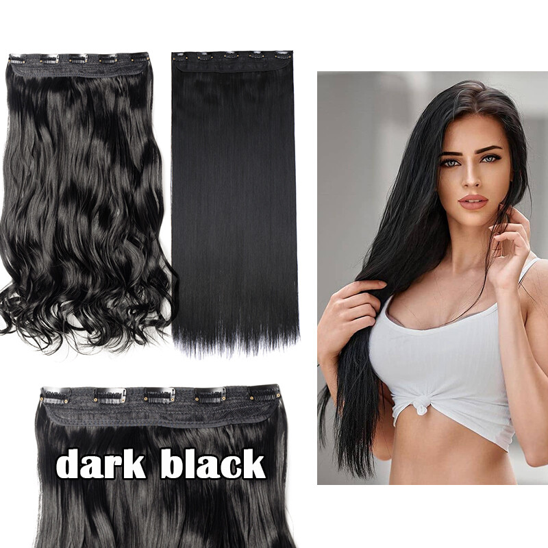 One Piece Hair Clip-in Hair Extensions Wavy Curly Straight Fake 5 clips Hair US