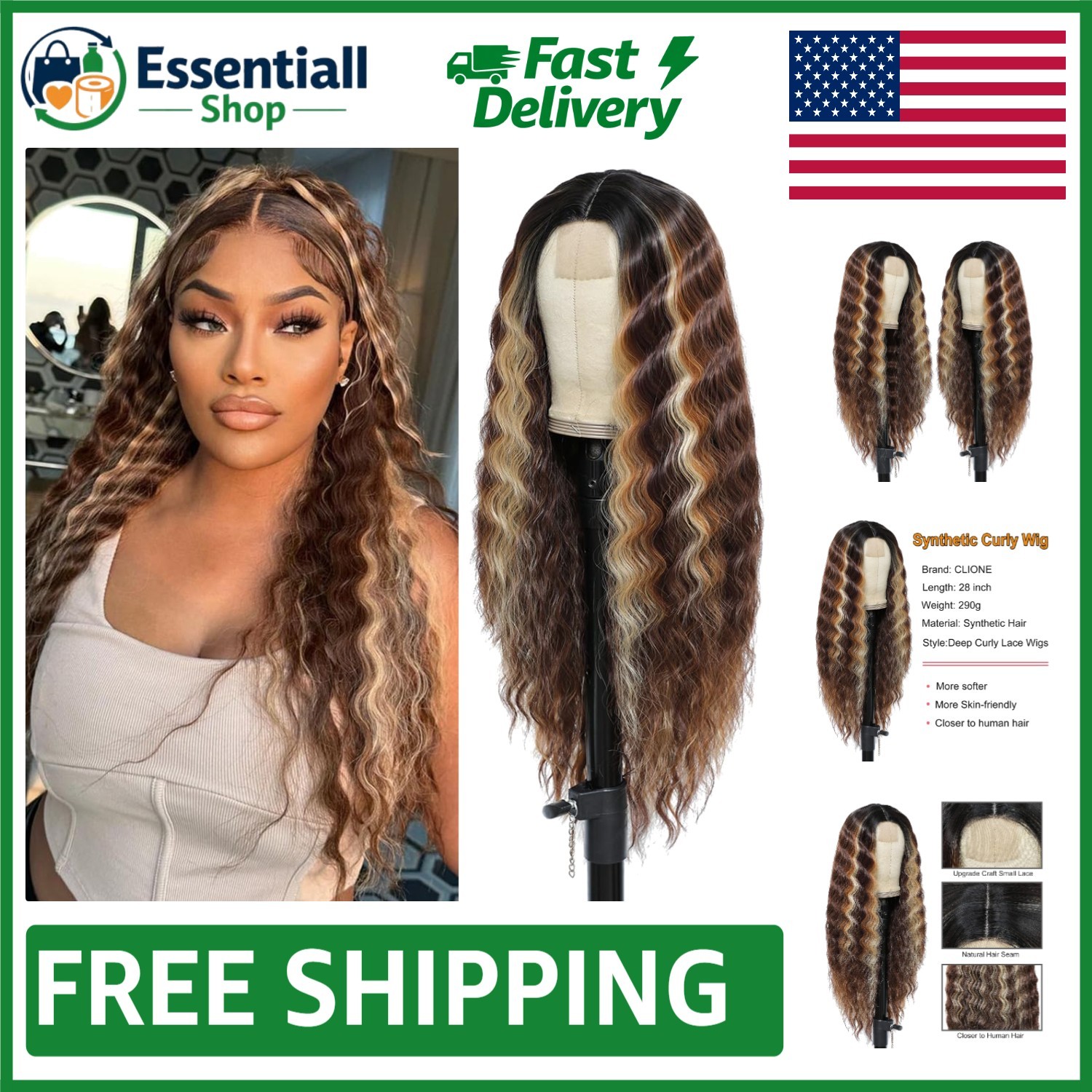 Heat Resistant Brown Mixed Blonde Deep Wave Wig – 150% Density for Glam Looks
