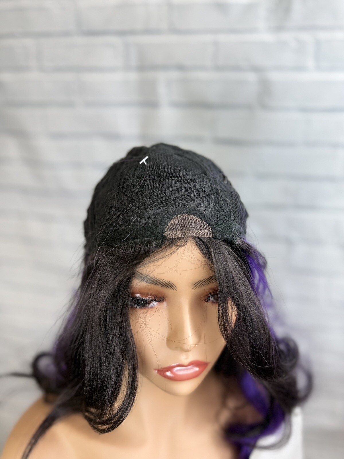 Black Purple Wig Synthetic 26 Inch Lace Front Middle Part Wavy Layered Heat Ok