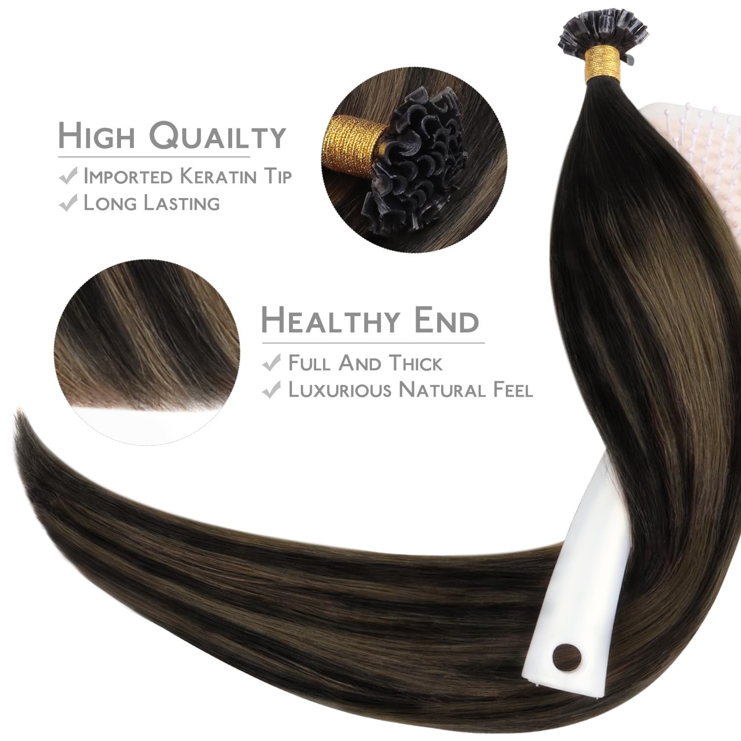 Wennalife K Tip Hair Extensions Real Human Hair 50G 50S 14 Inch Balayage