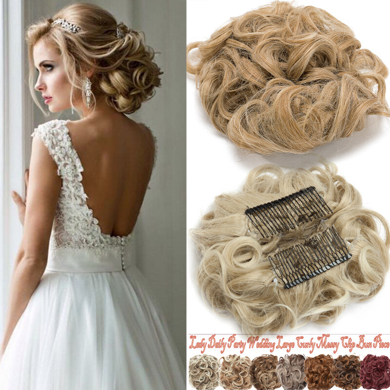 THICK Chignon Wedding Messy Bun Piece Updo Clip in as Human Hair Extensions Comb
