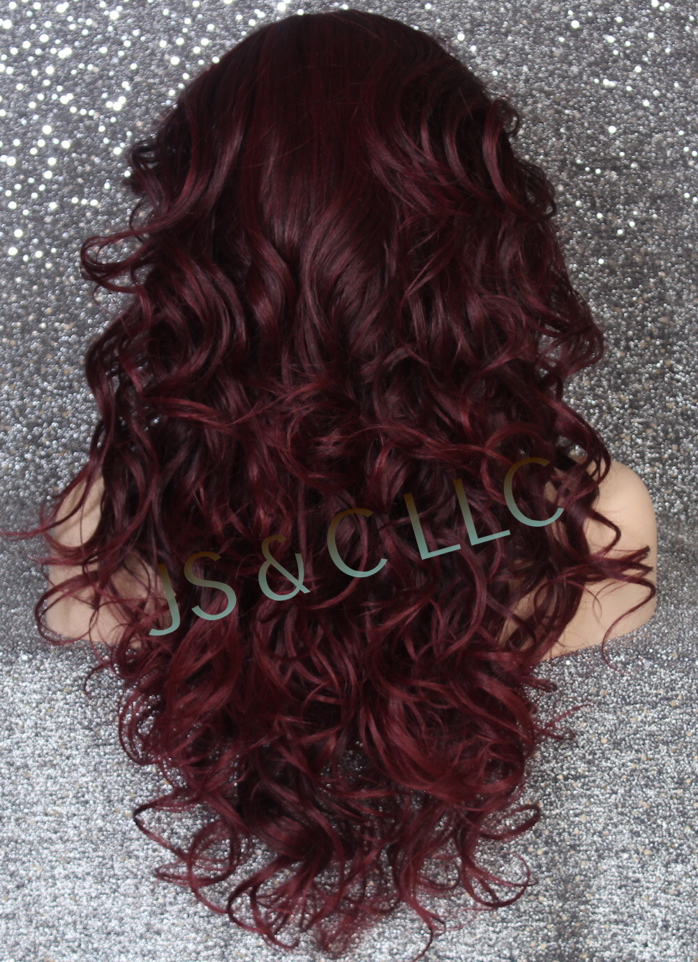 Human Hair Blend Full Mono Lace Front Wig Wavy Burgundy mix Heat OK WBSG 1B-burg