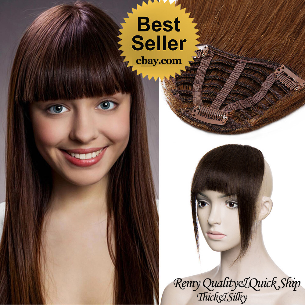 Thick Bangs 100% Remy Human Hair Extensions Clip In Fringe Black Brown Blonde US