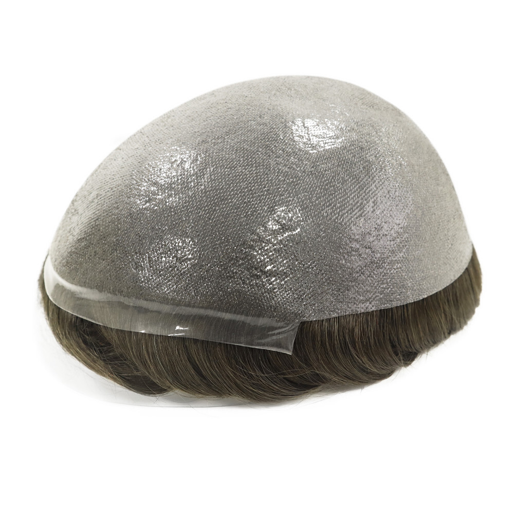 Mens Toupee Human Hair Replacement System 0.04mm Skin PU Hairpiece 100% Denisty