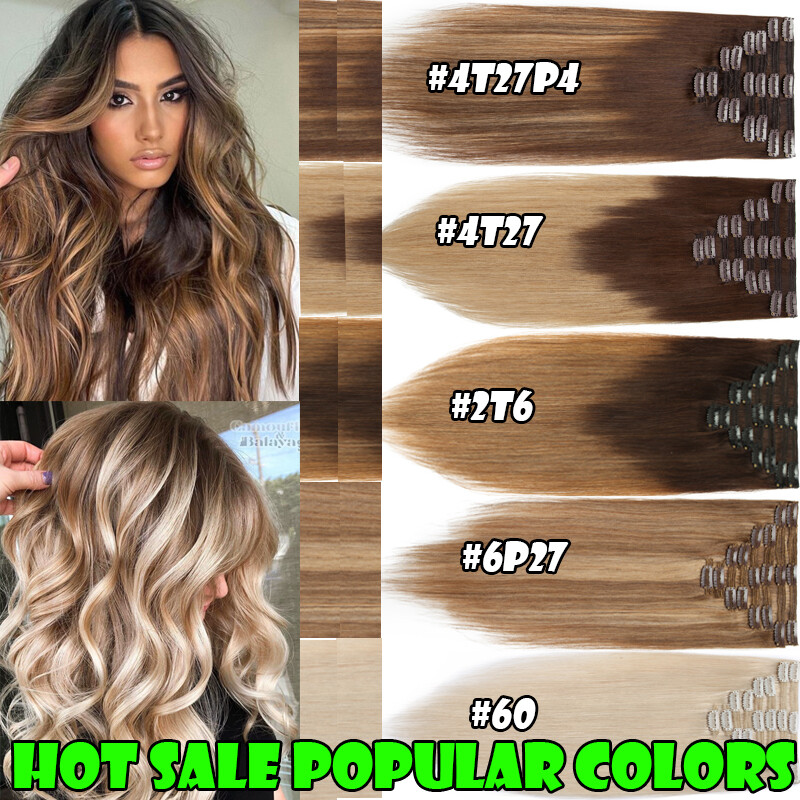 Extra Thick Double Weft Remy Clip In 100% Human Hair Extensions Full Head AAAAAA