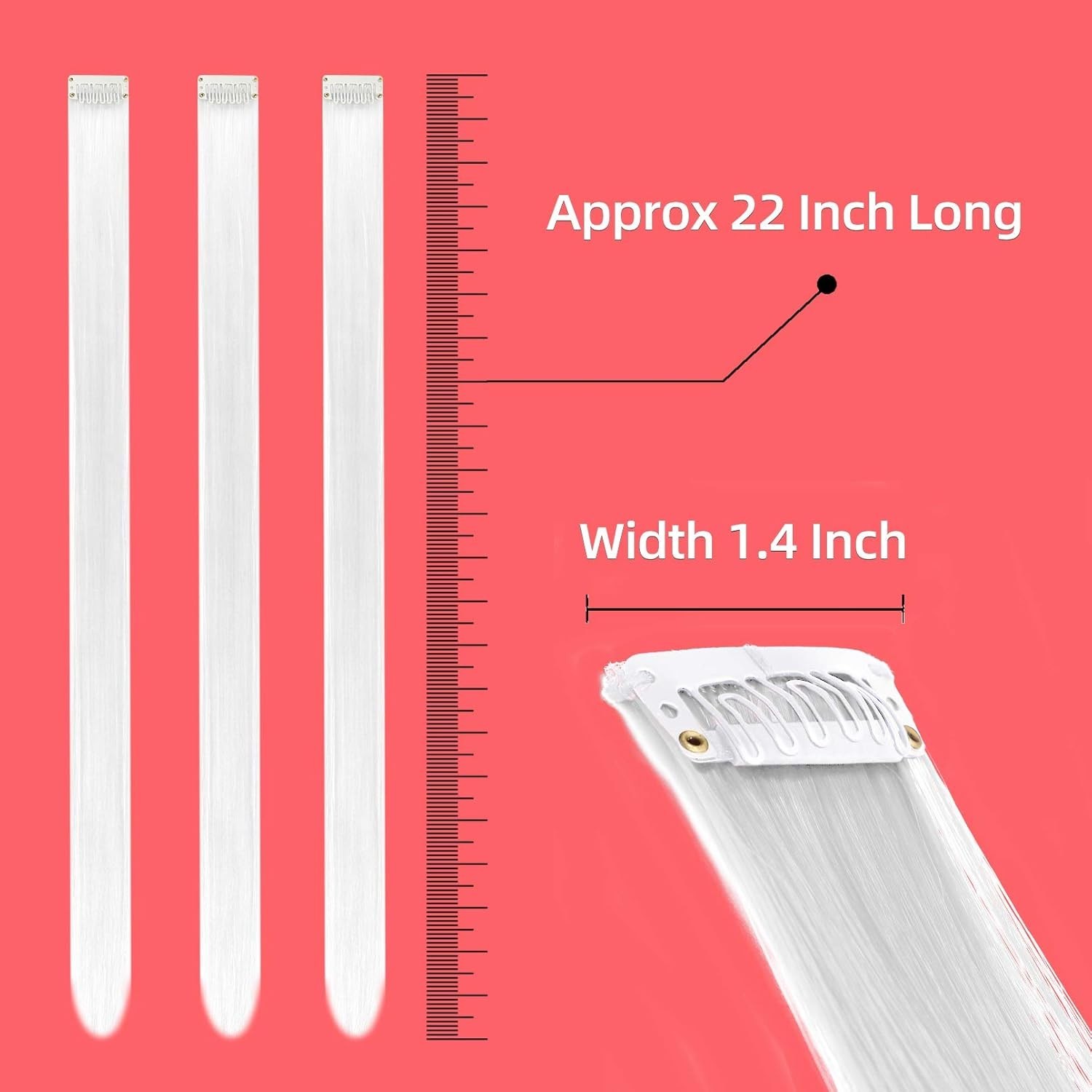 White Hair Extensions Clip in, 22 Inch 10 Pcs 22 Inch (Pack of 10) 10PCS-White