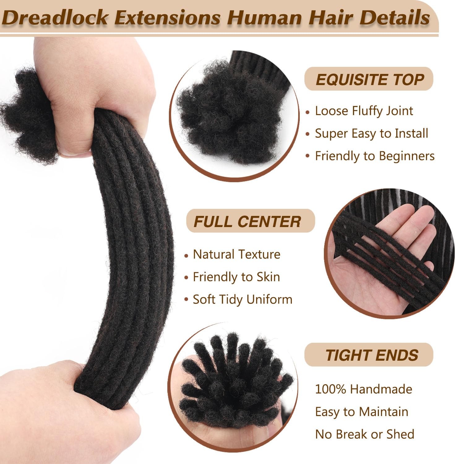 Cikreet 6 Inch Loc Extensions Human Hair 60 Strands Short Dread Extensions
