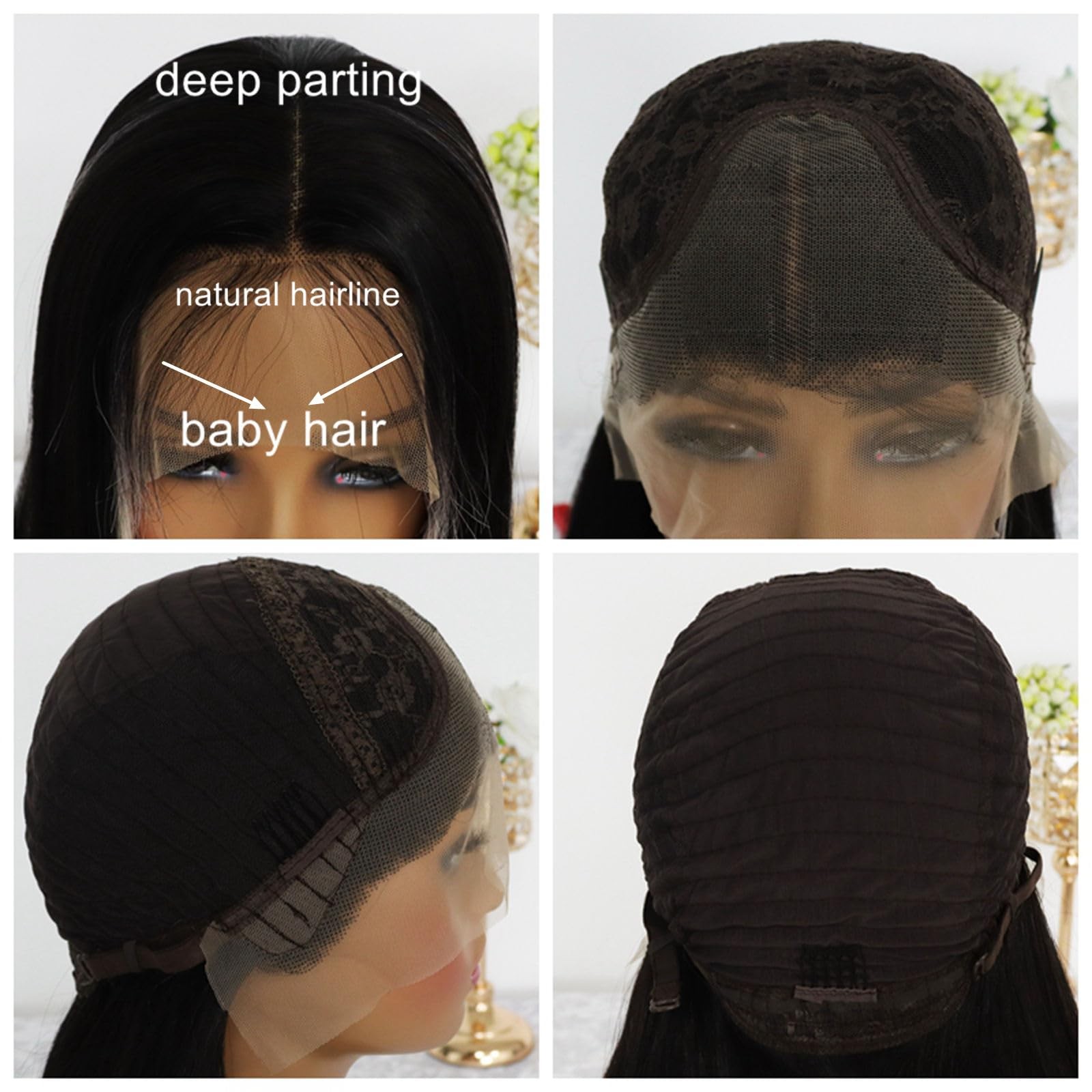 MACA BAKA Highlight Skunk Stripe White Synthetic Lace Front Wig Glueless Long