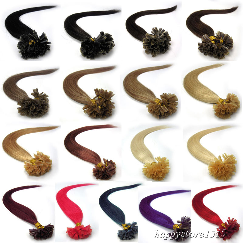 Remy Human Hair Extensions 100S Pre Bonded Nail Keratin U Tip Glue Hair 1g 0.5g