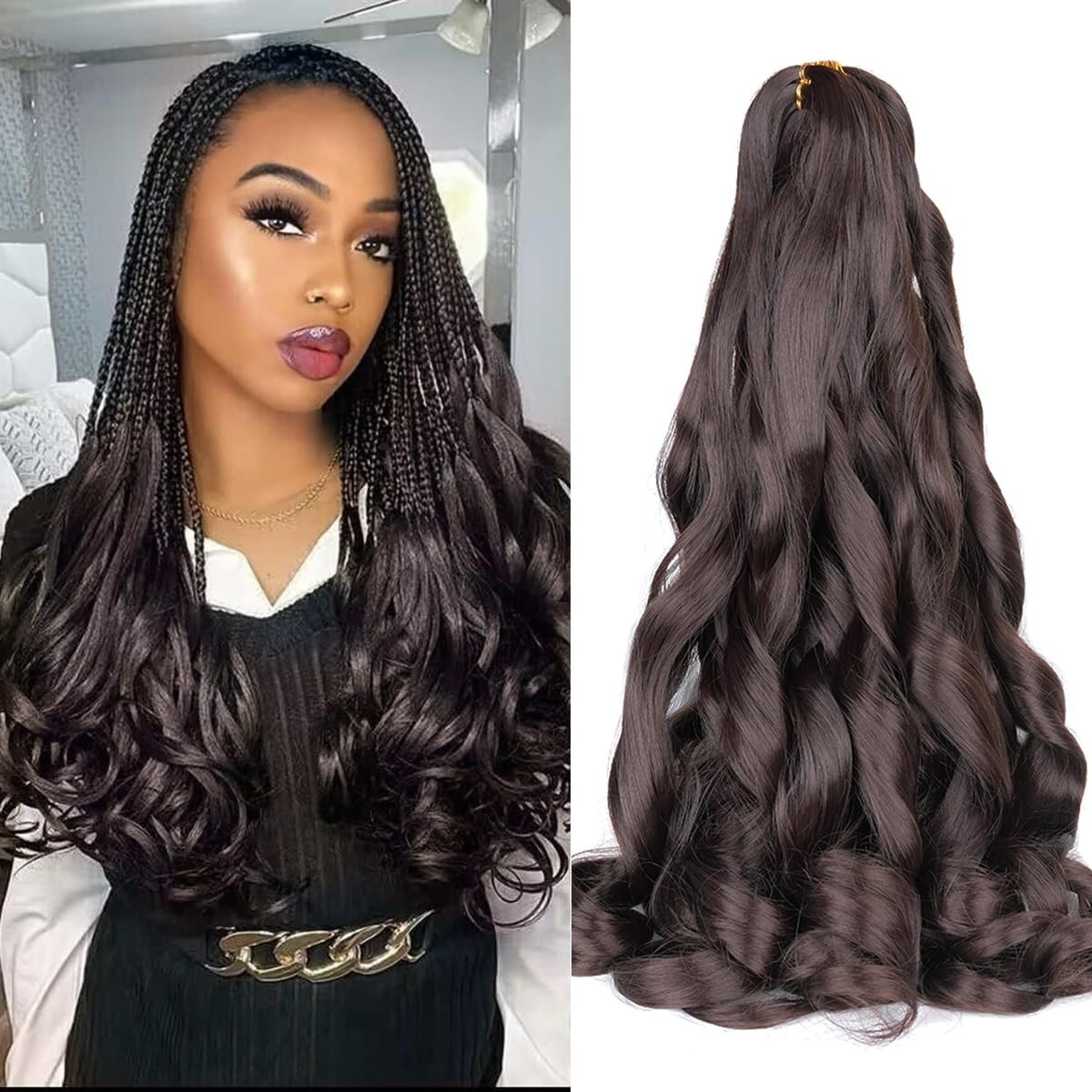 Curly 24-Inch Braiding Hair Extensions – 2 Packs of Tangle-Free French Curl Hair