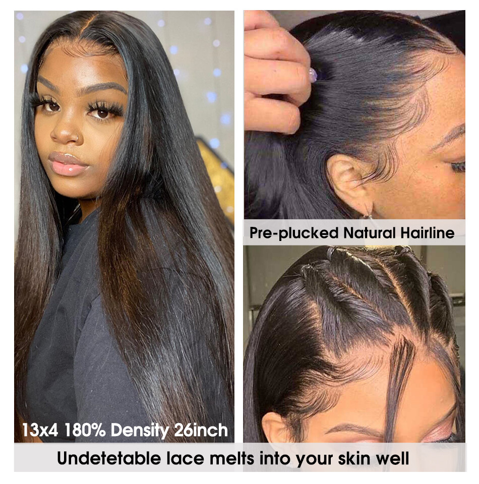 Plucked 22″ Lace Front Women Hair Straight Wig Bleached Knots With Baby Hair USA