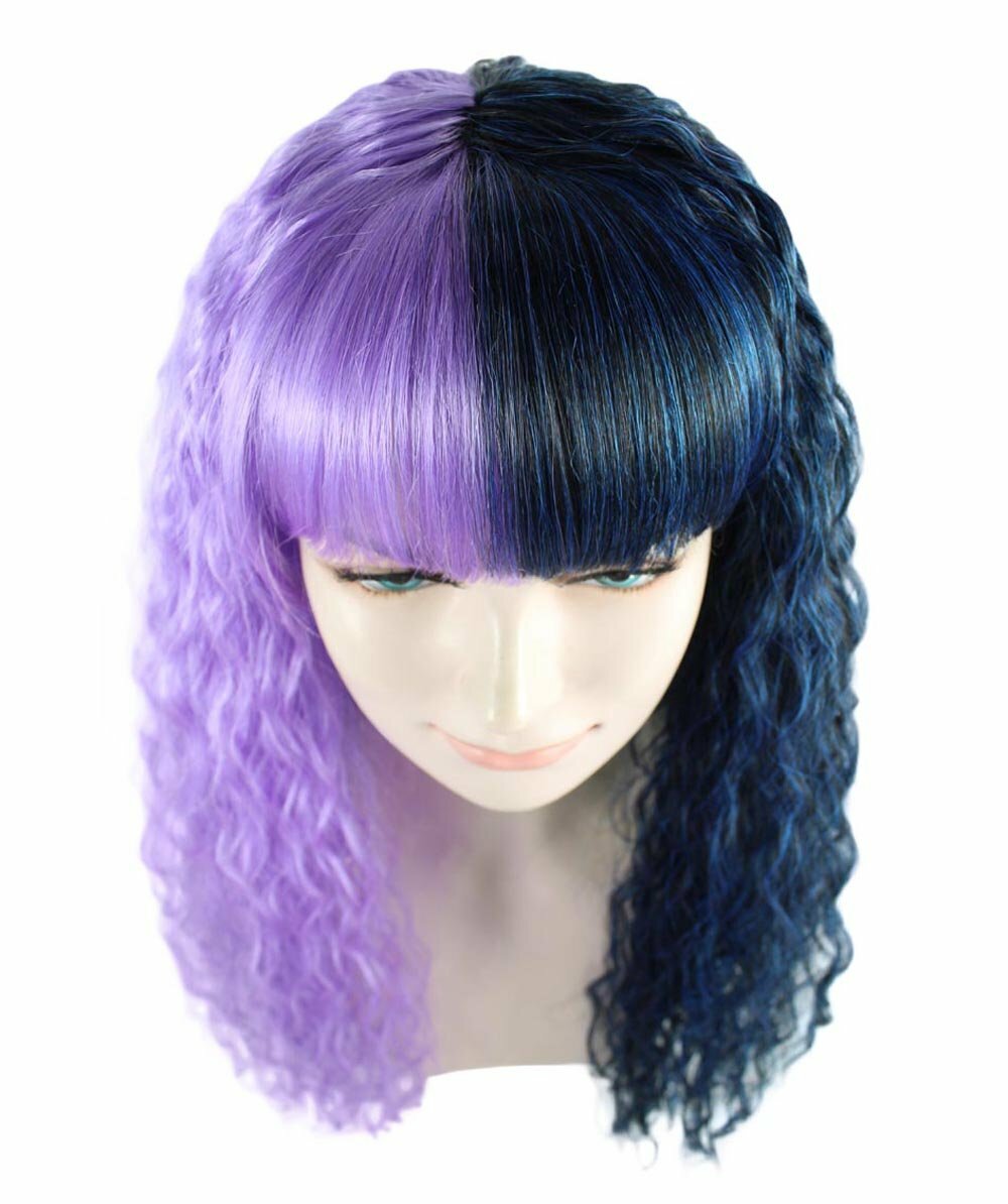 Adult Womens Long Wig, Wavy Purple & Black Wig, Premium Breathable Capless Cap