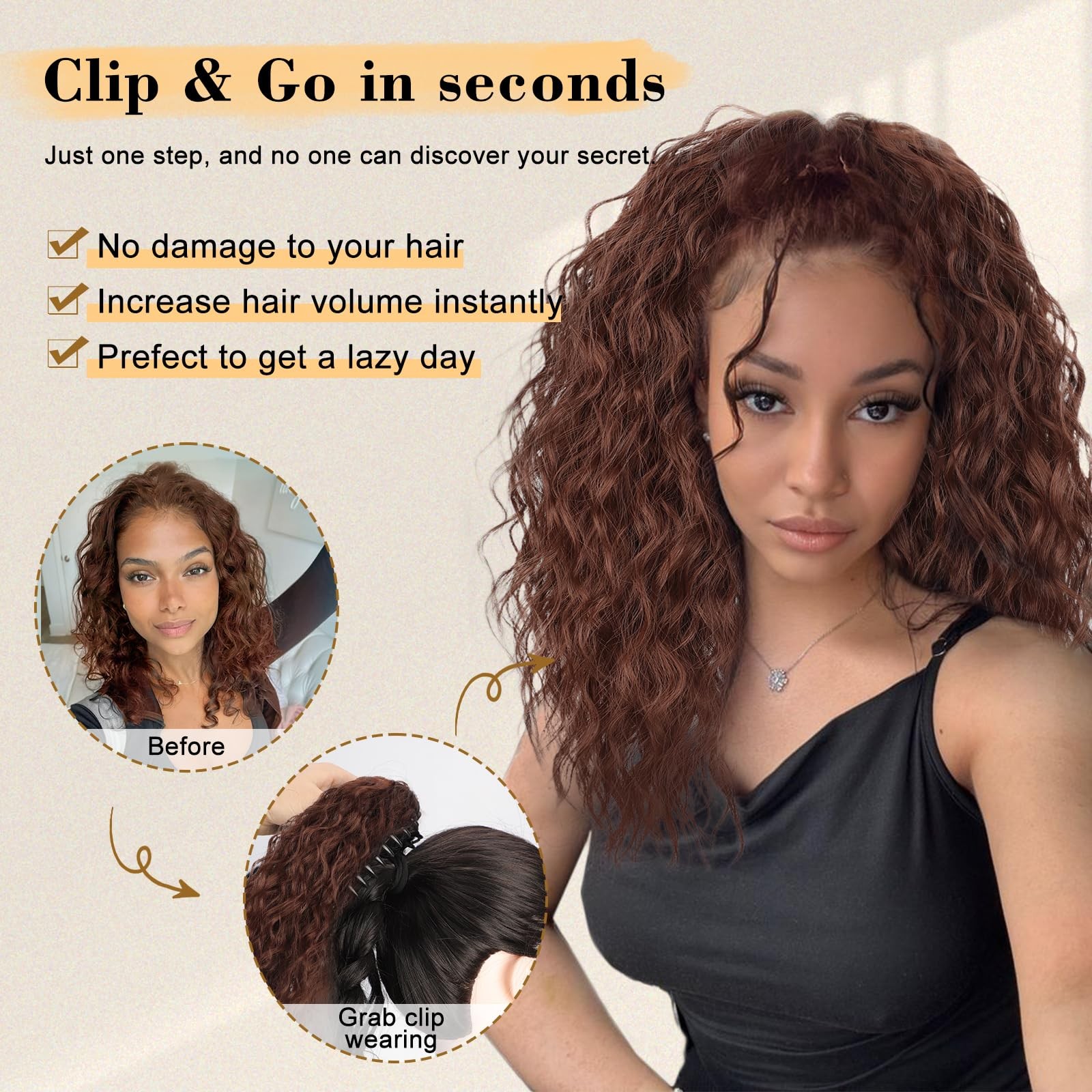Stamped Glorious Ponytail Extension 18″ Curly Wavy Pony Tail Claw Multi Layered