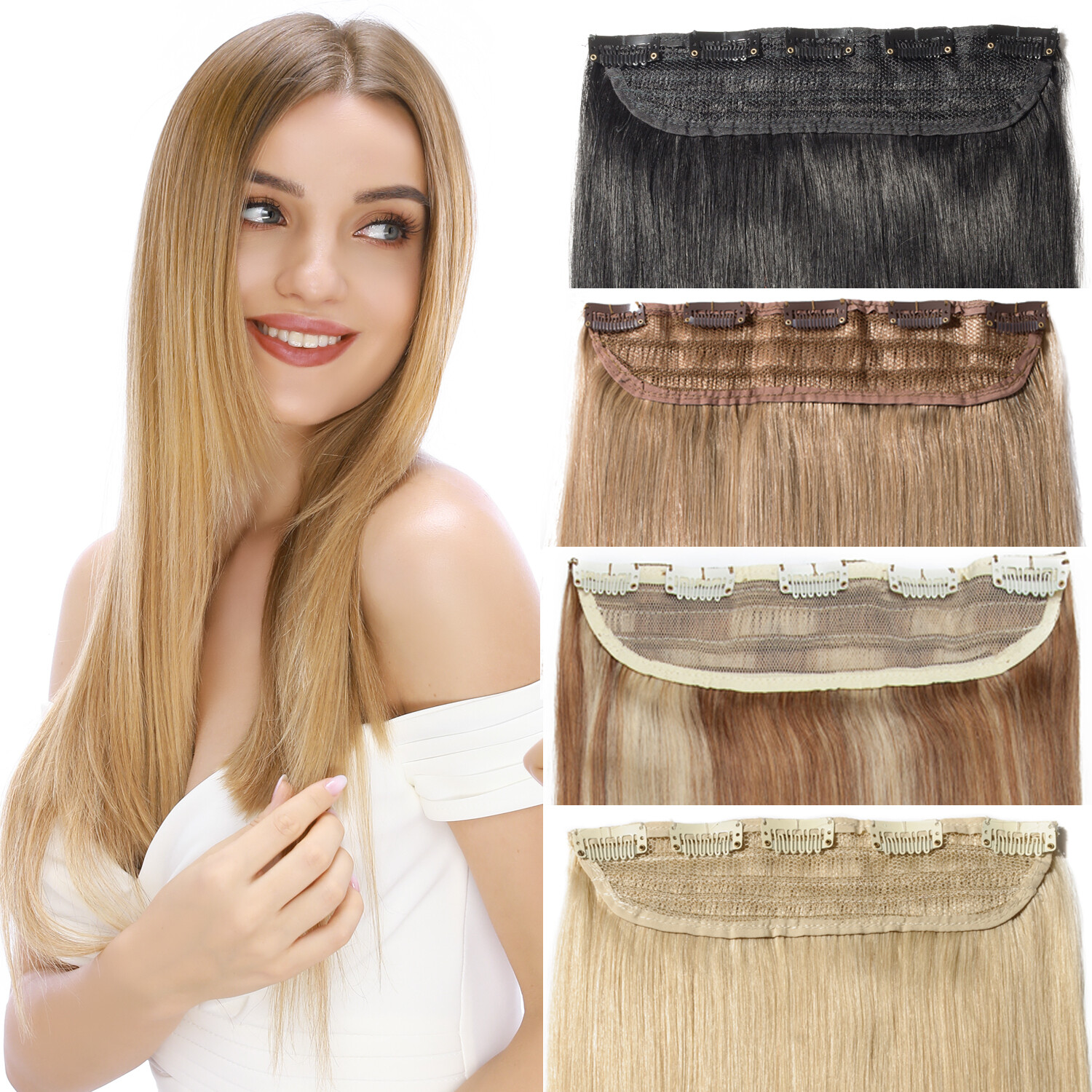 One Piece 100% Real Clip In Remy Human Hair Extensions Highlight 3/4 Full Head F