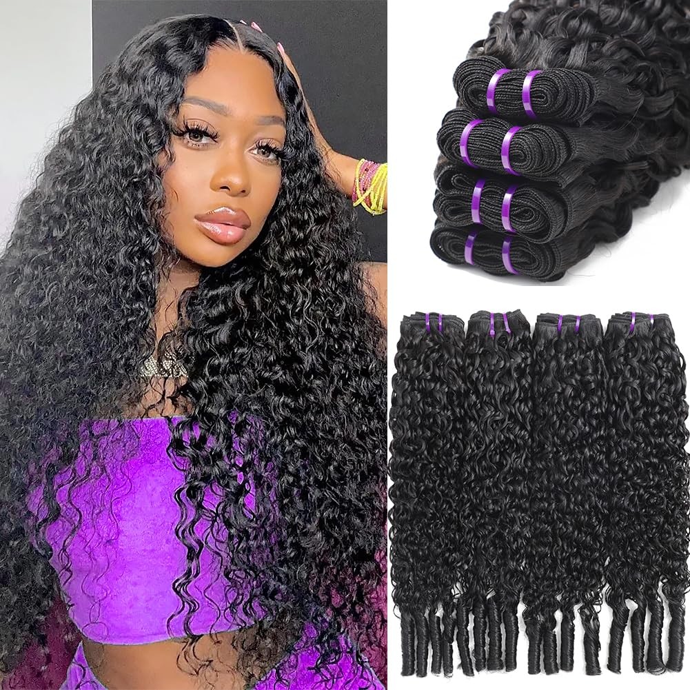 Younsolo Burmese Curly 4 Bundles Human Hair 16 18 20 22 Inch 12A Virgin Water