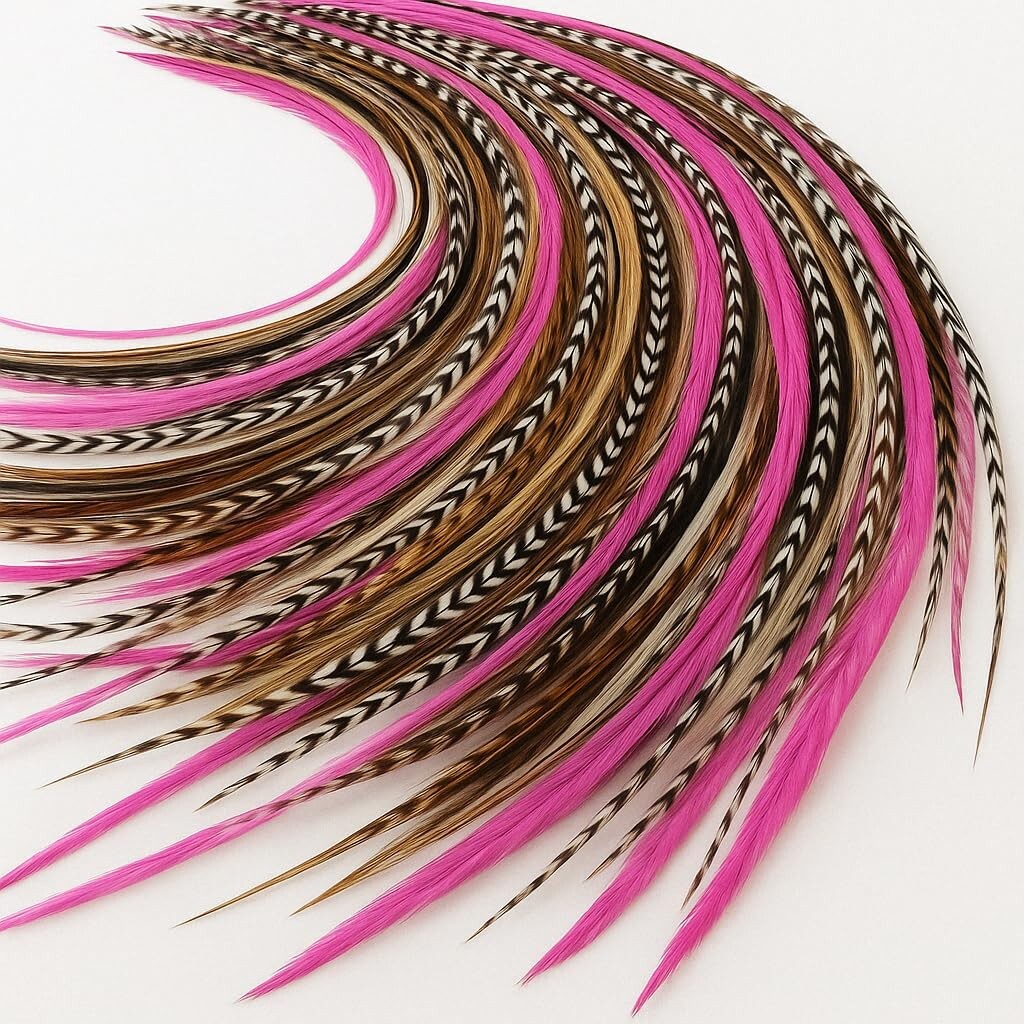Sexy Sparkles 25 Hair Feathers Extensions Kit, 7″-13″ Rooster Feathers for Hair