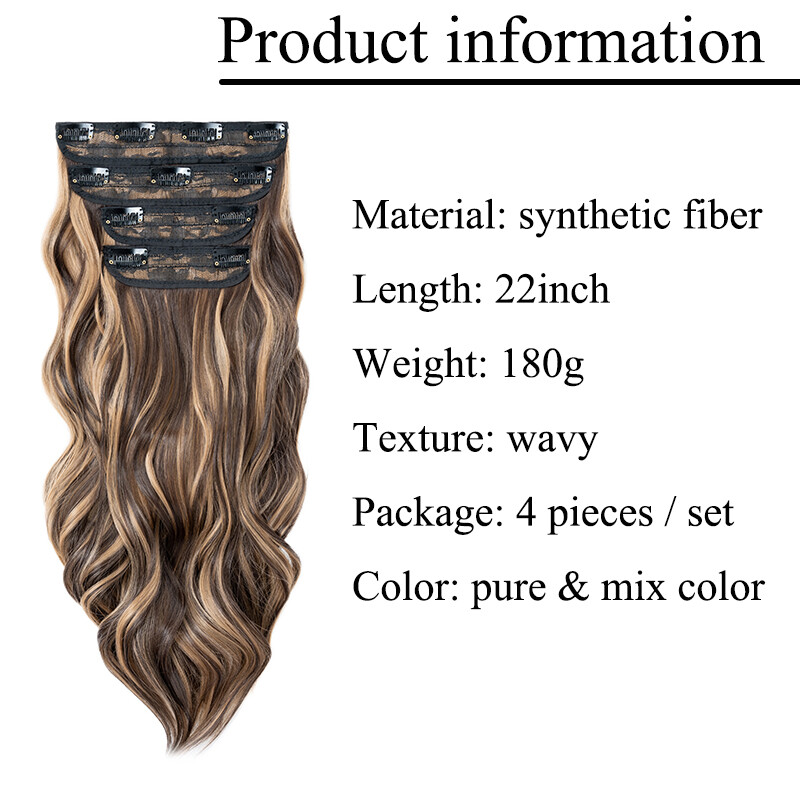 100% 4PCS Full Head Clip in Long Wavy Hair Extensions Thick Hair Piece as human