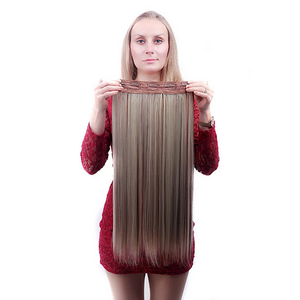 Five-card Clip In Synthetic Long Straight One Piece Hair Extension Seamless Hair
