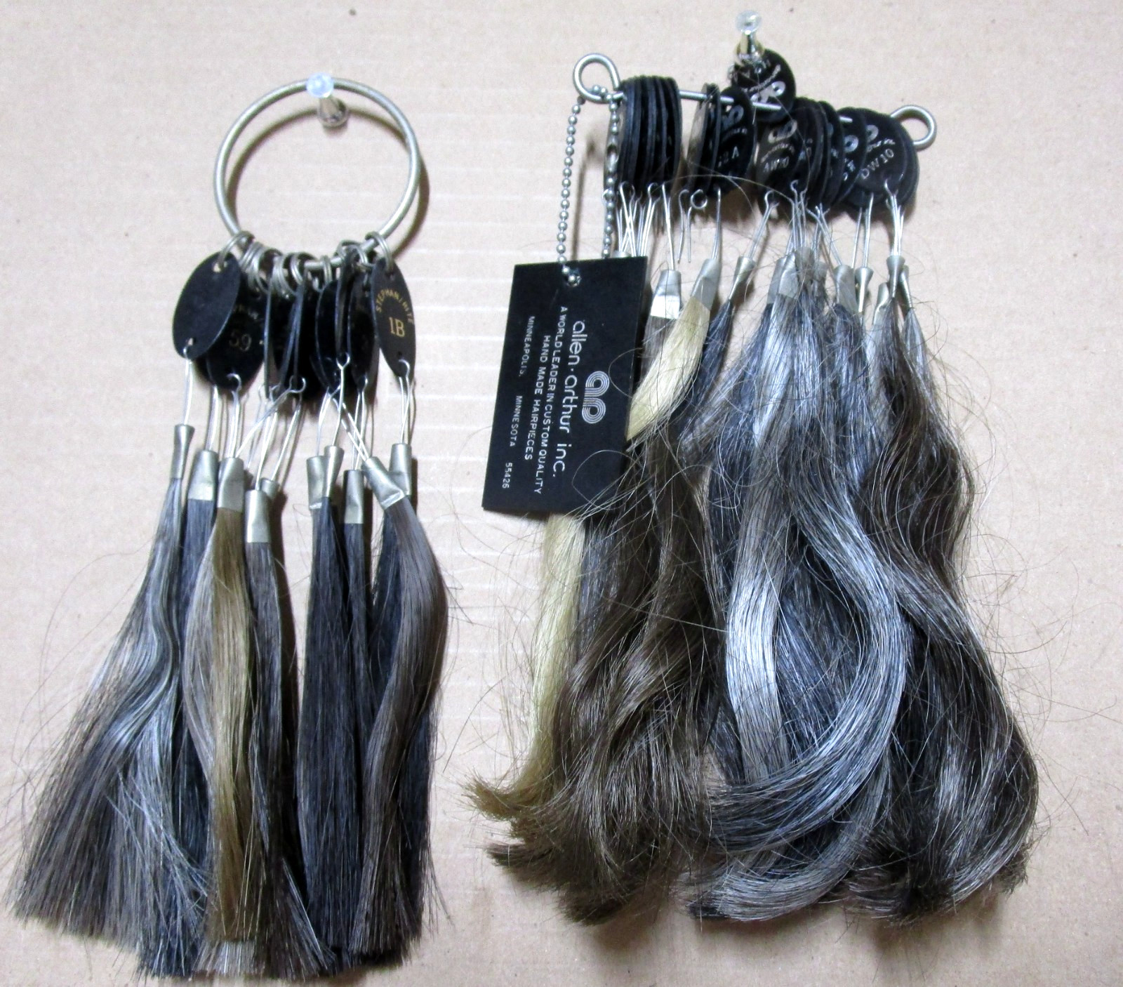 2 Vintage Salesman Sample – Hanging Hairpiece Displays – Allen Arthur Inc. 1970s