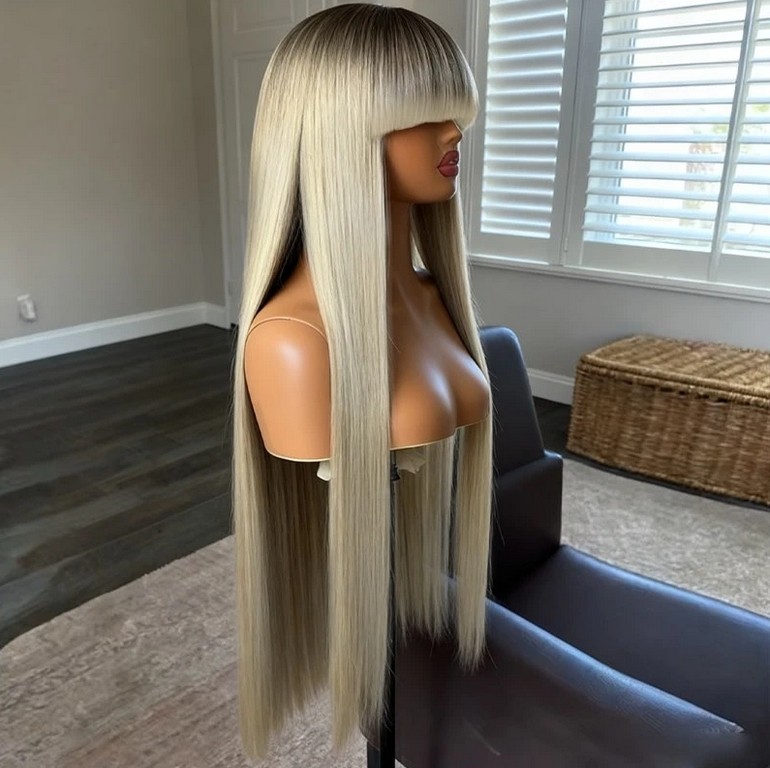 Customized 18Inch Ombre Creamy Platinum Blonde 100% Human Hair Wig No Lace
