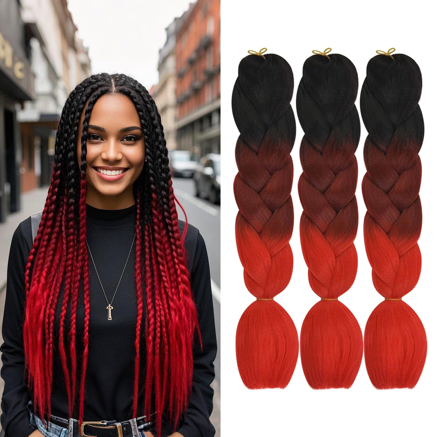 3 Packs 24 Inch Ombre Braiding Hair High Temperature Synthetic Fiber Hair Extens