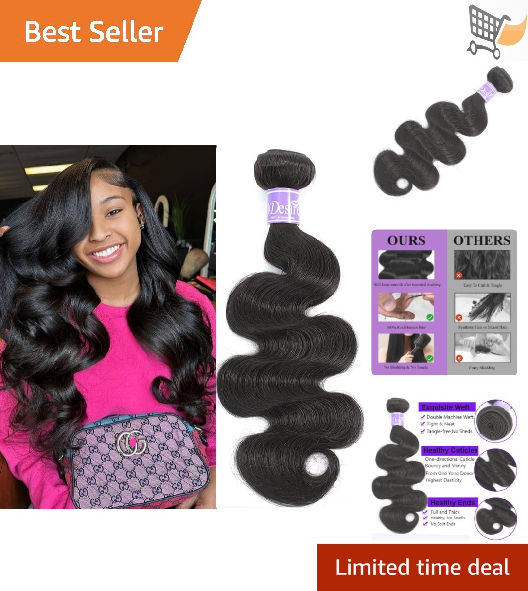 16A Brazilian Virgin Human Hair Bundles Body Wave 18 Inch Natural Black