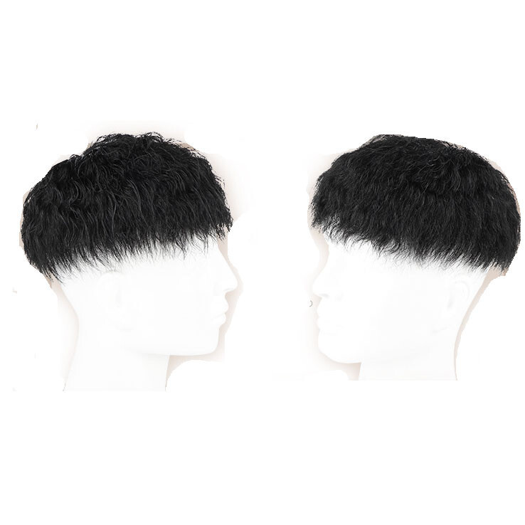 Men’s Short Curly Toppers Hairpiece Real Human Hair Clip in Tape Hair Pieces Wig