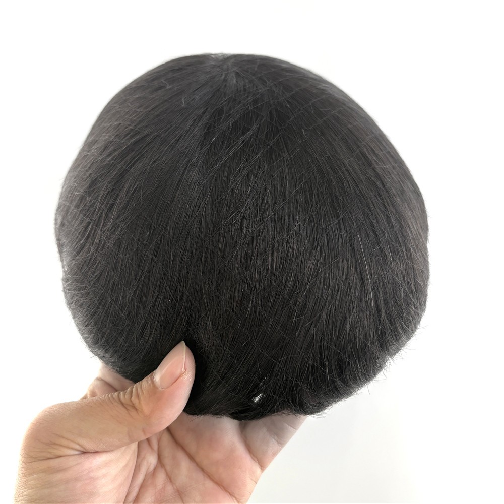 Mens Mono Top Hair System 130% Density Human Hair #1B Black Toupee Easy to Apply
