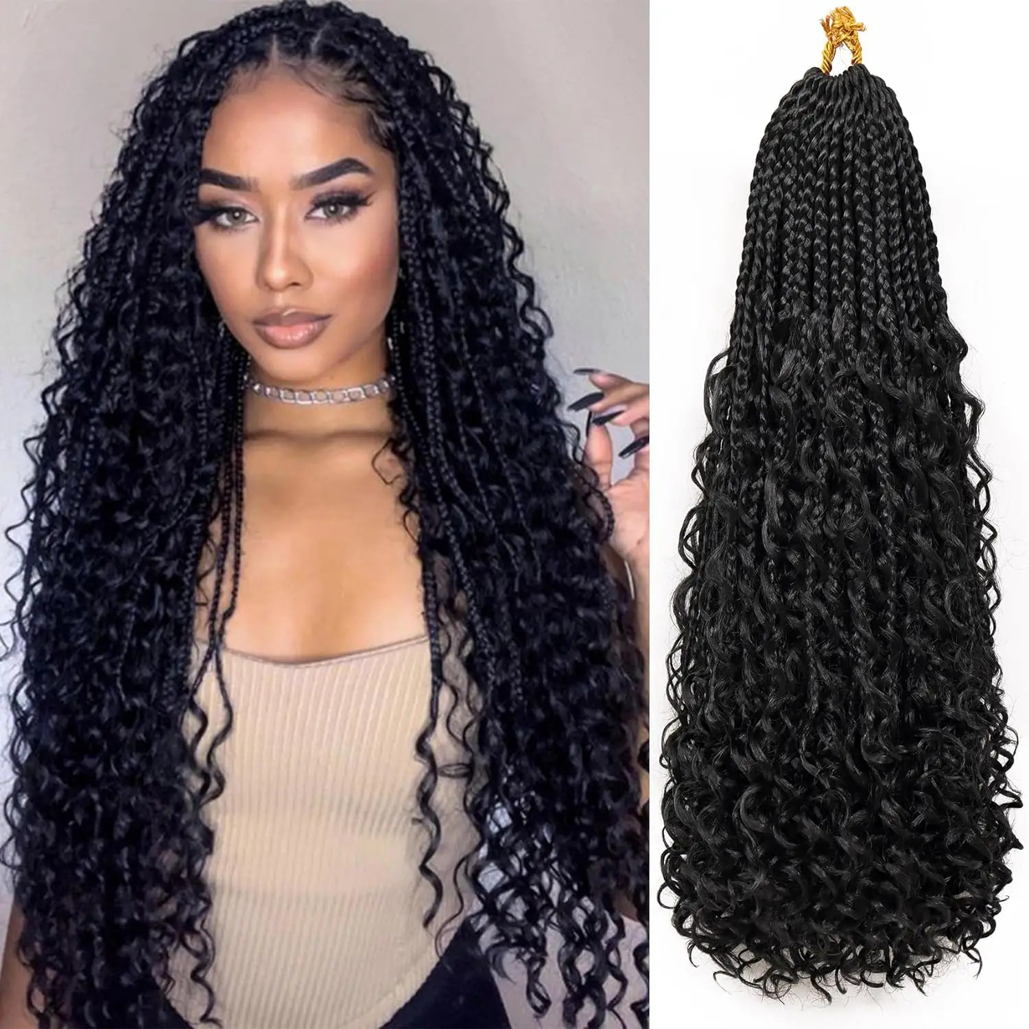 Pre Looped Goddess Box Braids Crochet Hair With Curly Ends Extensions for Women