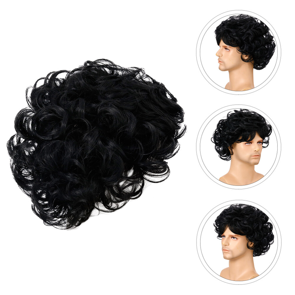 Male Tilted Bang Wig Man Hairpiece Synthetic Wig Curly Wig for Men Mens Hair