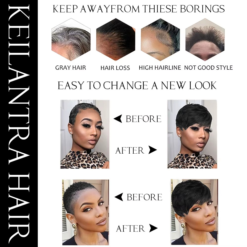 Brown Pixie Cut Human Hair Wig Short Machine Made Wig with Bangs