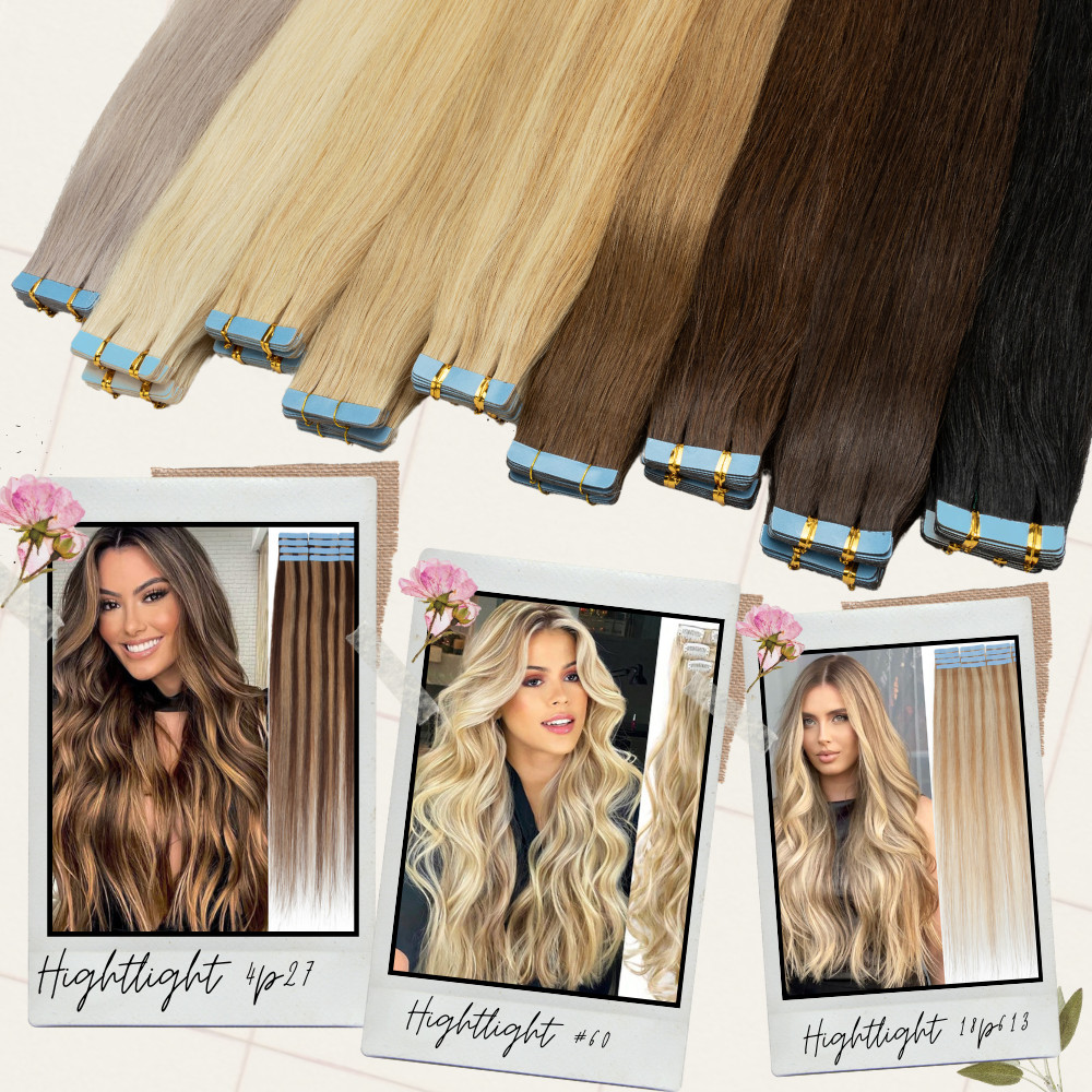 Balayage Tape In Hair Extensions Skin Weft 100% Real Human Remy Brown Mix Blond