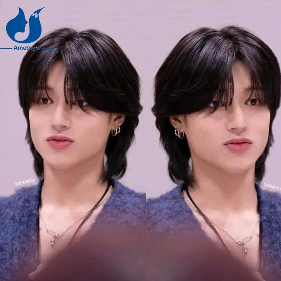 Layered Men’s Mullet Wig Lace Front Human Hair Remy Brazilian Wig Curtain Bangs